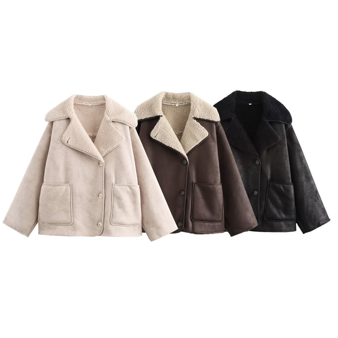 Dam Kort Skärning Oversize Faux Shearling Kappa med Teddy Krage