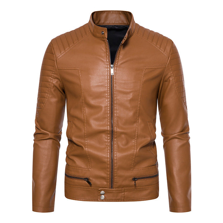 Herr Slim Biker Blouson fuskläder Jacka med ståkrage, Dekorativ Stitching och fickor med dragkedja