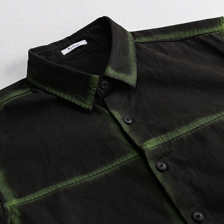 Herr Skjortjacka i Oversized Stil med Washed Edges och Klassisk Kent Krage