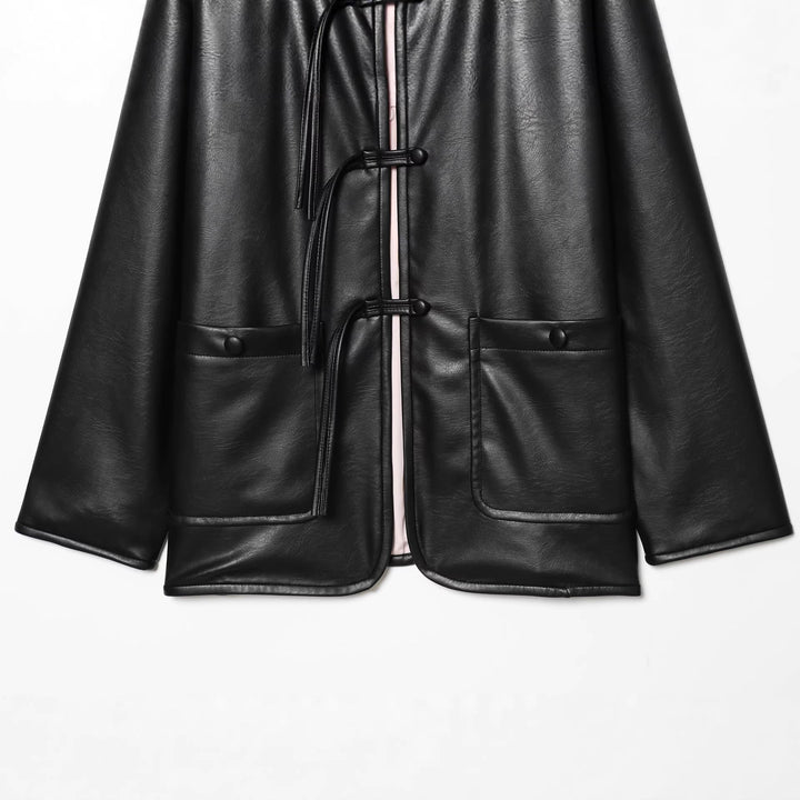 Dam oversized konstläderjacka med Toggle Closures och Applied Flap fickor