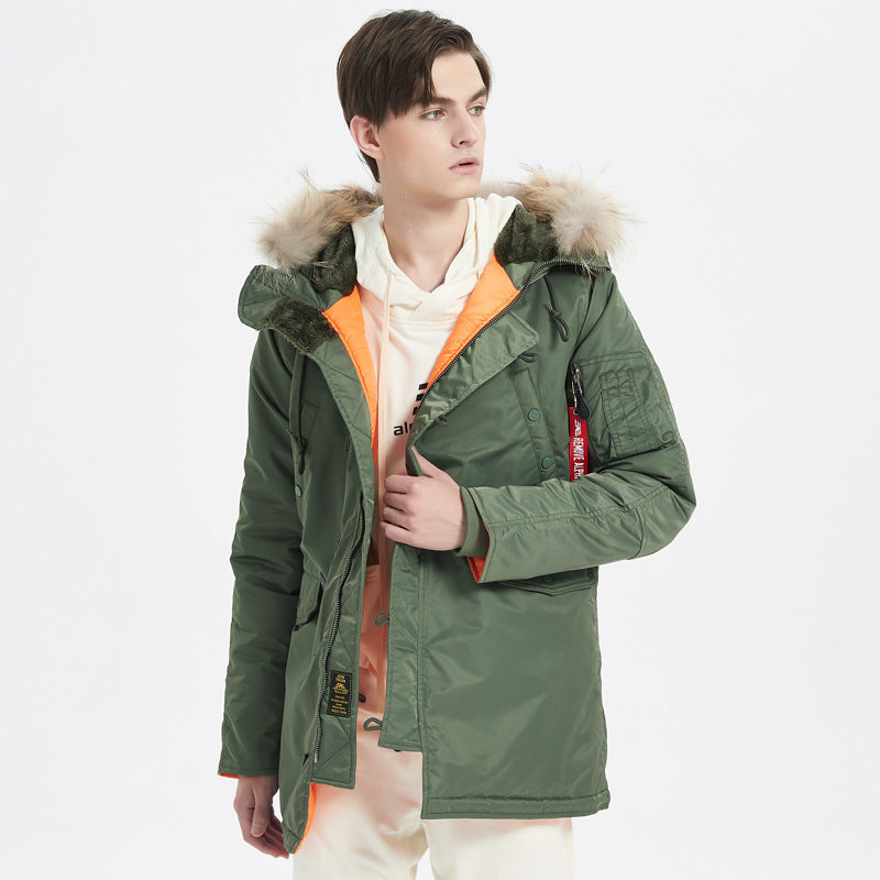 Herr Kraftig Termisk Parka i Expedition Stil med Faux Fur Huva och Multi-Pockets