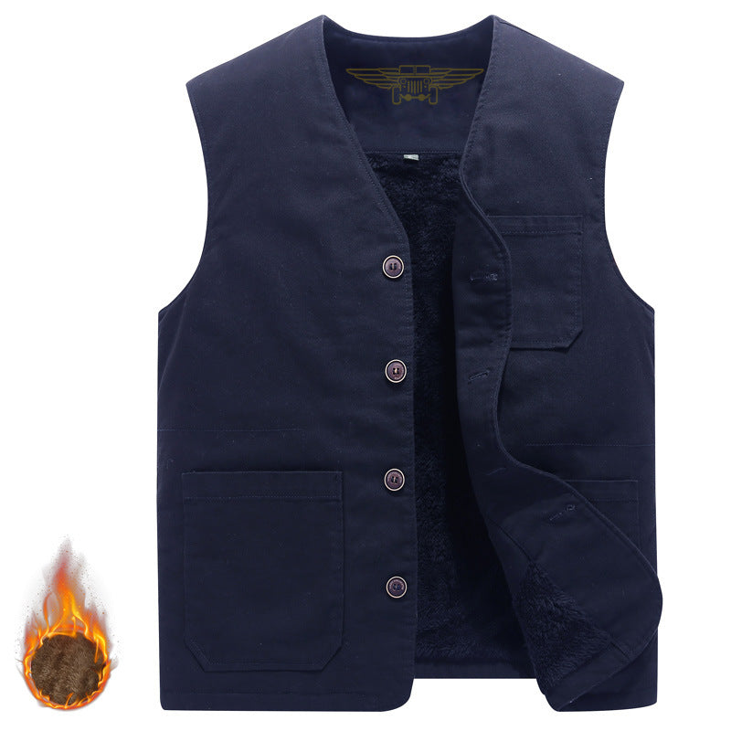 Herr Robust Thermo-Canvas Väst med Warming Teddyfoder och Knäppning