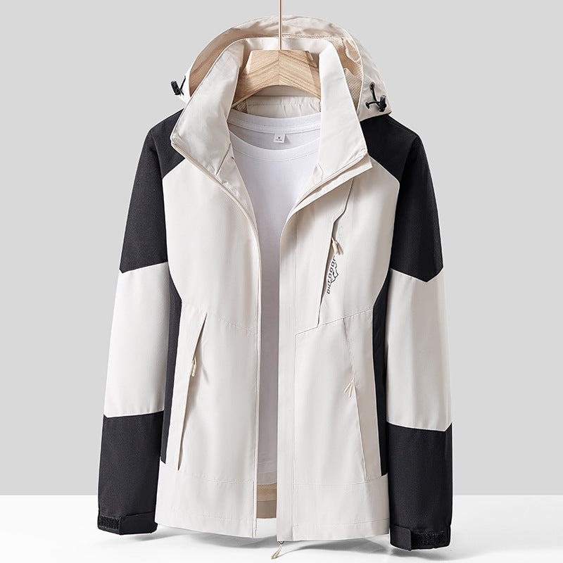 Unisex andningsbar softshell utomhusjacka in Colorblock design med justerbar huva och dold två-Way dragkedja