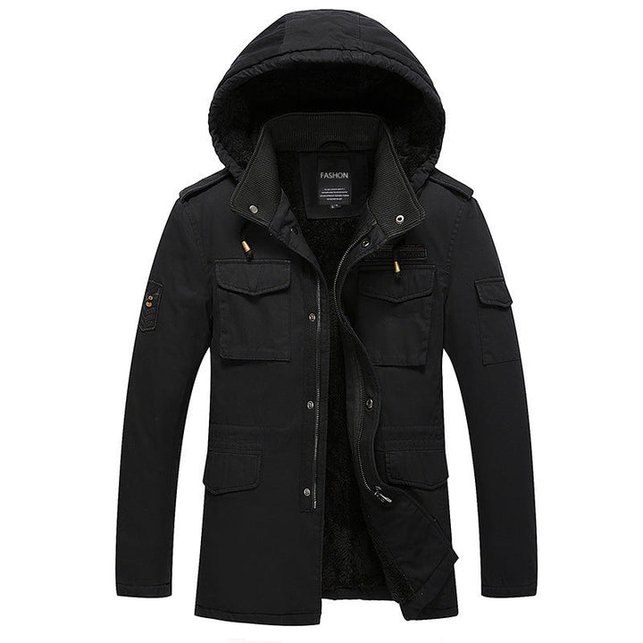 Herr Canvas Fält Parka med Varm Teddy Fleecefoder, Huva och Flera Fickor