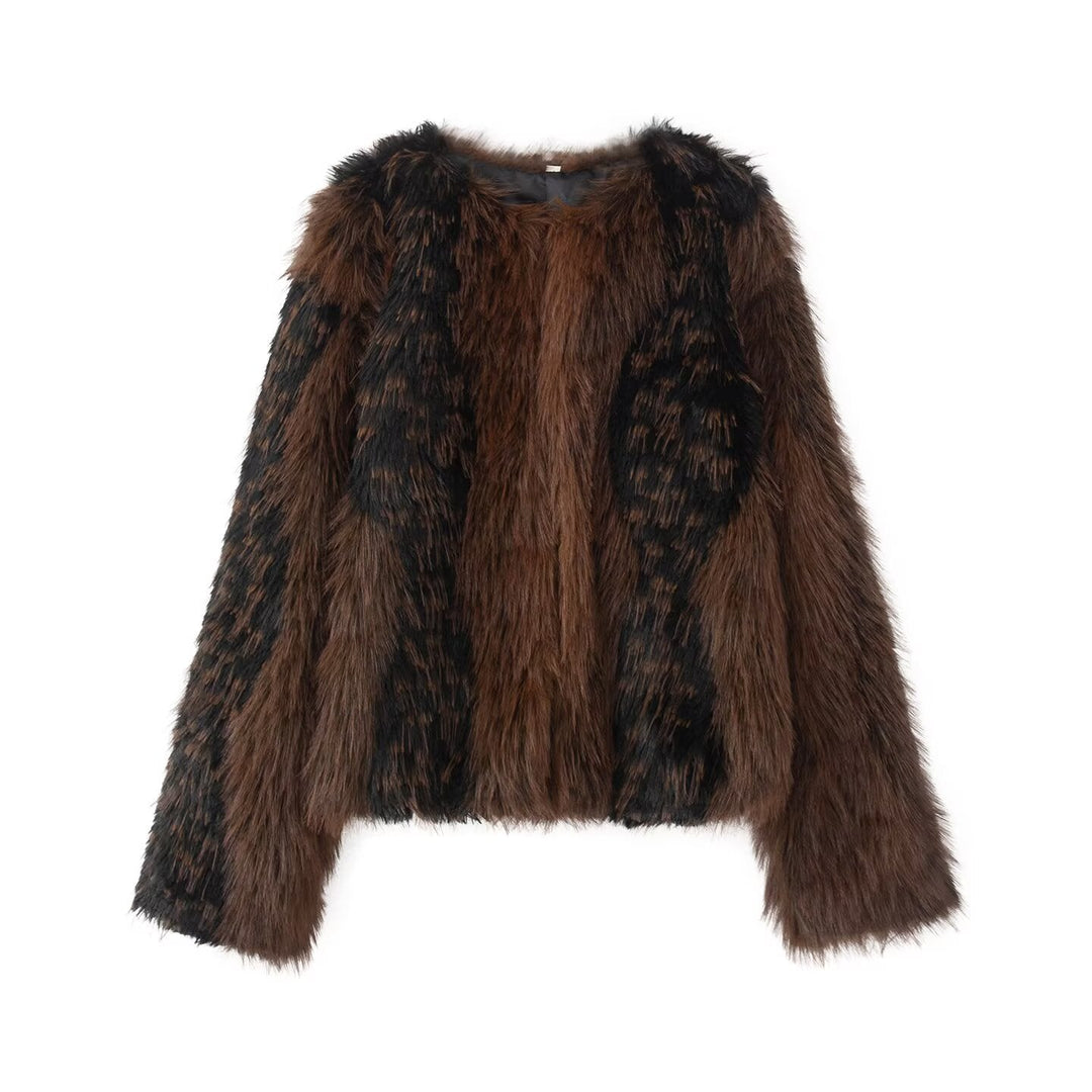 Dam Kort Statement Faux Fur Jacka med Lång Pile och Structured Fur Look