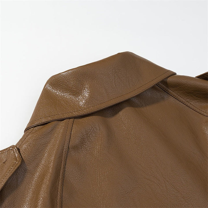 Dam kort konstläder trenchcoat med midjebälte, Double Breasted och Epaulettes