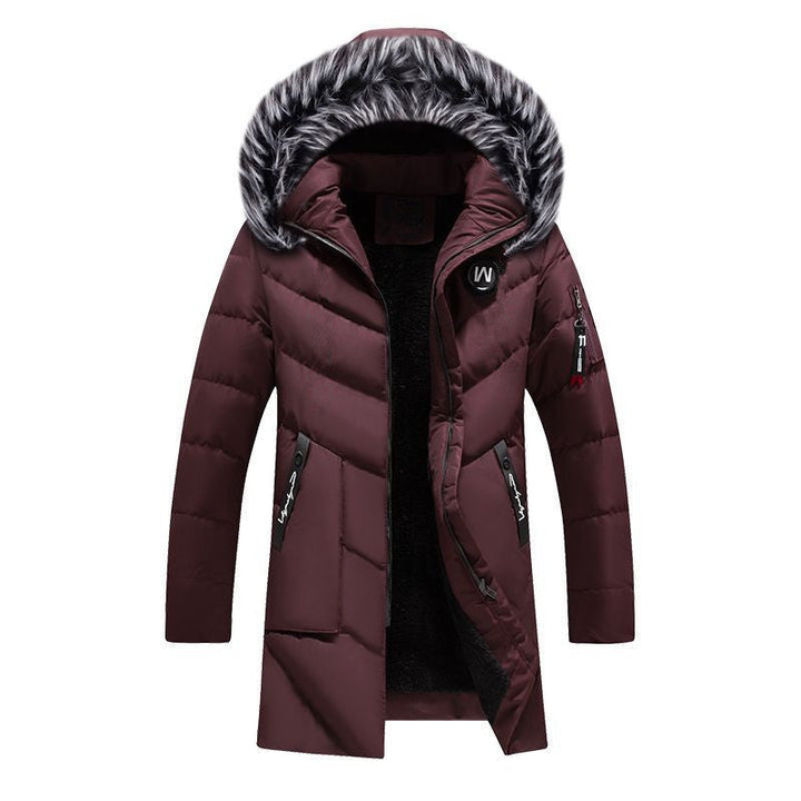 Herr Lång Quiltad Vinter Parkas med Teddyfoder och Huva