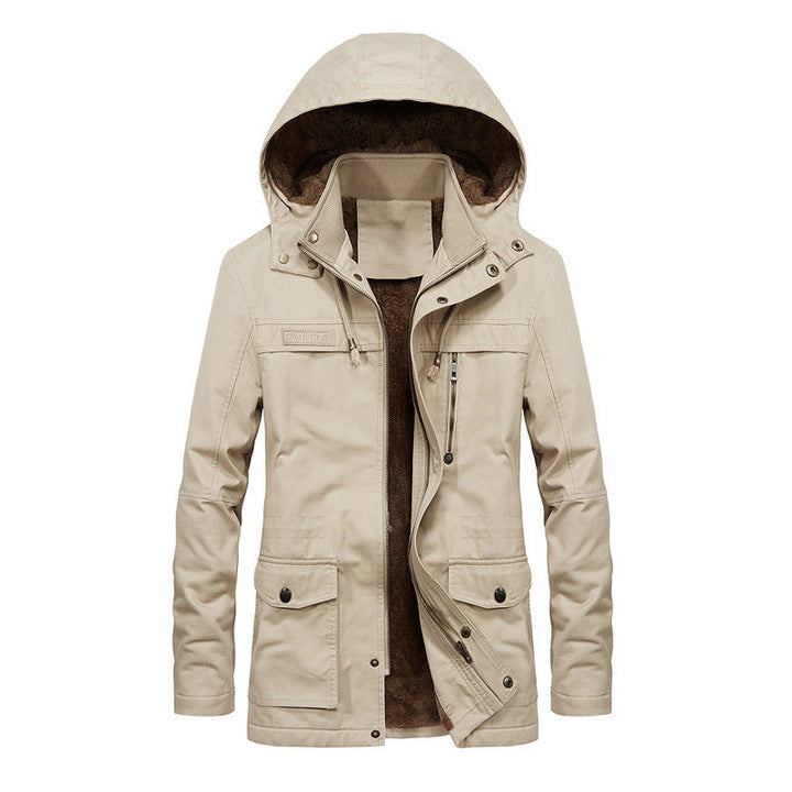 Herr Thermo Fält Parka i Canvas Look med Warming Teddyfoder och Justerbar Huva