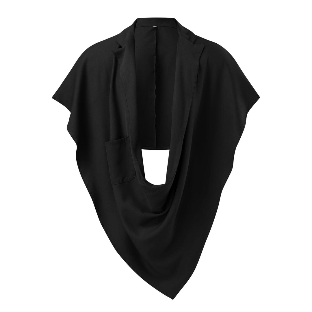 Dam Cape blazer med sjalkrage, öppen front, patch pocket, och pointed fåll