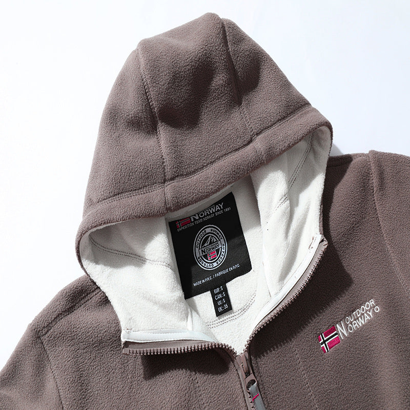 Herr Microfleece Utomhus Jacka med Huva, Wind-Resistant Structure och Logo Patch