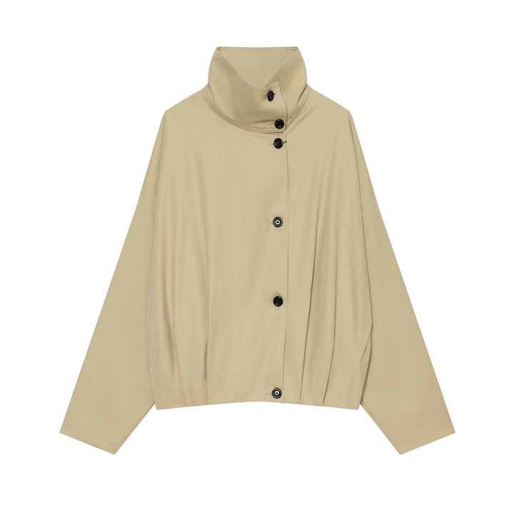 Dam Wide Kort Cape Jacka med Hög Stå Krage och Knapp Knäppning