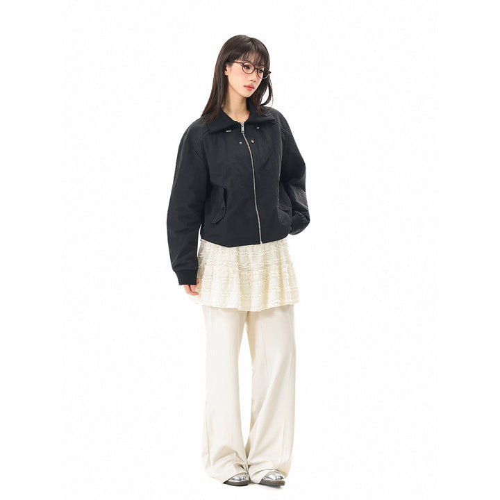 Dam Boxig Blouson Jacka med Hög Ståkrage, Elastiska Muddar, och Lockfickor