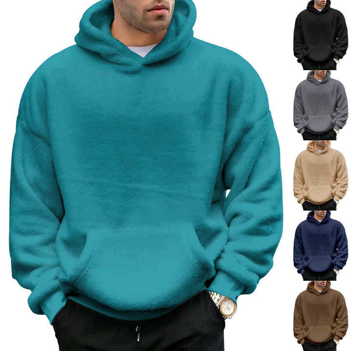 Herr Mysig Oversized Luvtröja Gjord av Teddy Fleece med Känguruficka