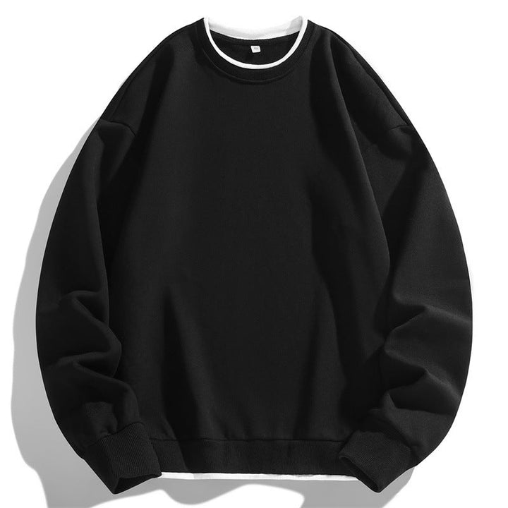 Herr Oversized College-Tröja med Layered Look Round Neck och Ribbstickade Muddar