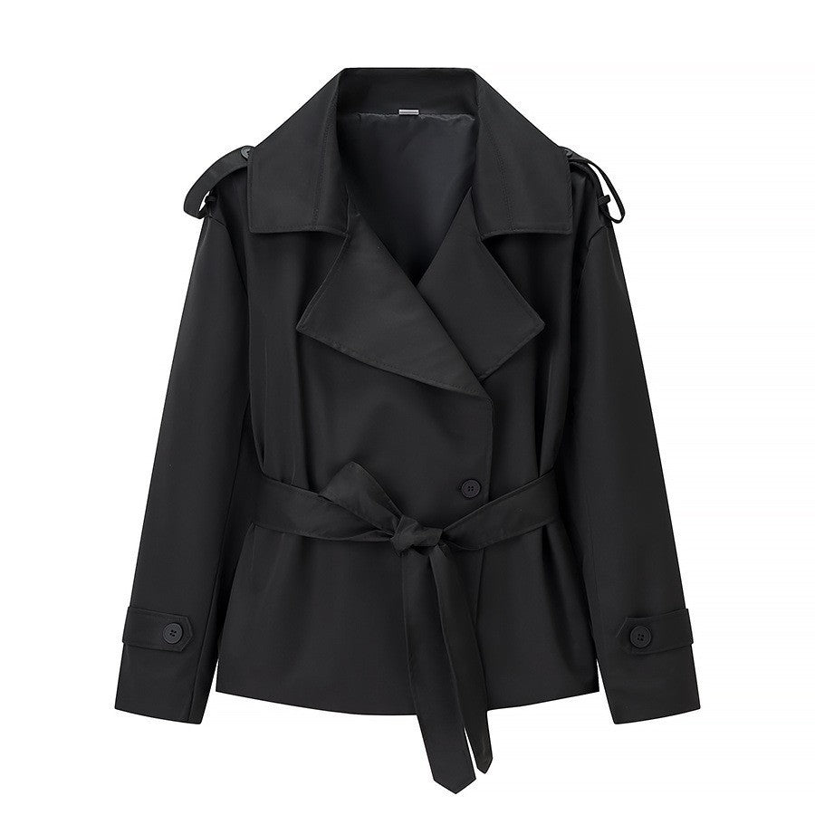 Dam skräddad kort trenchcoat med knytband och Epaulettes