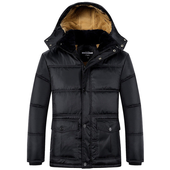 Herr Long Termisk Insulated Quiltad Parka med Teddyfoder, Huva, och Lock Fickor