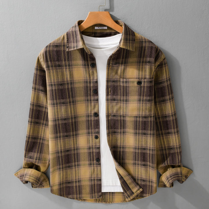 Herr Rutig Flanell Skjortjacka i Overshirt Stil med Mjuk Borstad Yta