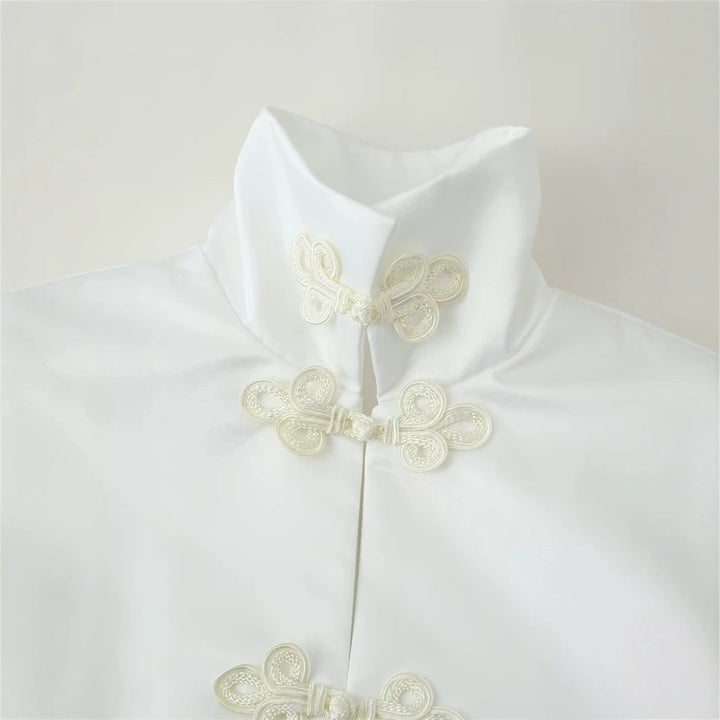Dam Kort Jacka med Ståkrage och Decorative Knot Stängningar i Mandarin Stil
