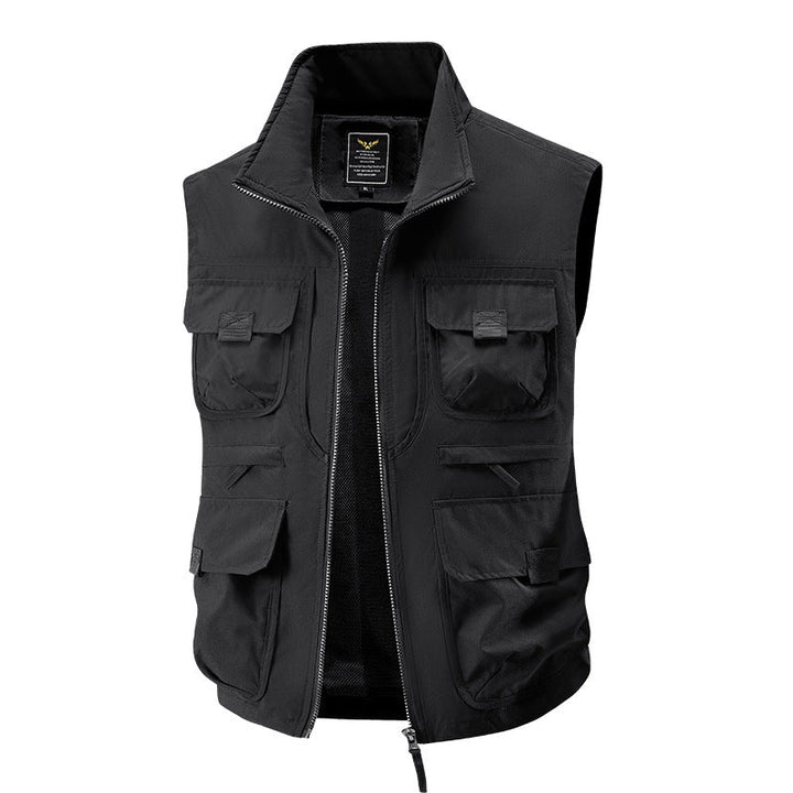 Herr Multi-Pocket Utility Väst med Hög Krage Tvåvägsdragkedja och Mesh Foder