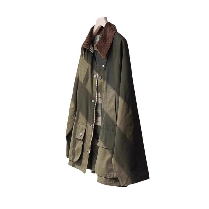 Dam vattenavvisande oversize field jacka med corduroy krage och flap fickor