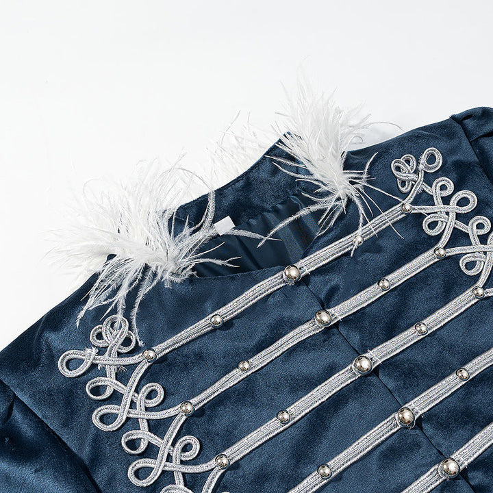 Dam Ornamental Military Jacka med Dekorativ Cords och Feather Kant