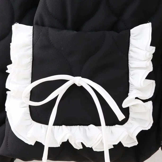 Dam Quiltad Kort Jacka med Stå Krage och Ruffle Fickor