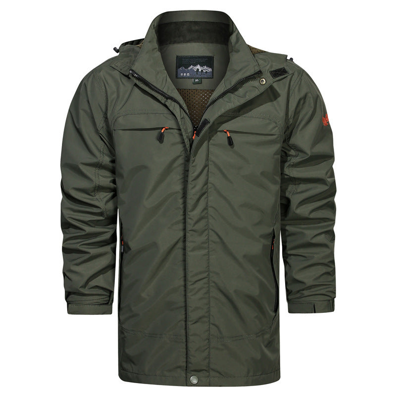 Herr Lätt Fält Parka med Huva, Andningsbar Mesh Foder, och Multifunctional Fickor