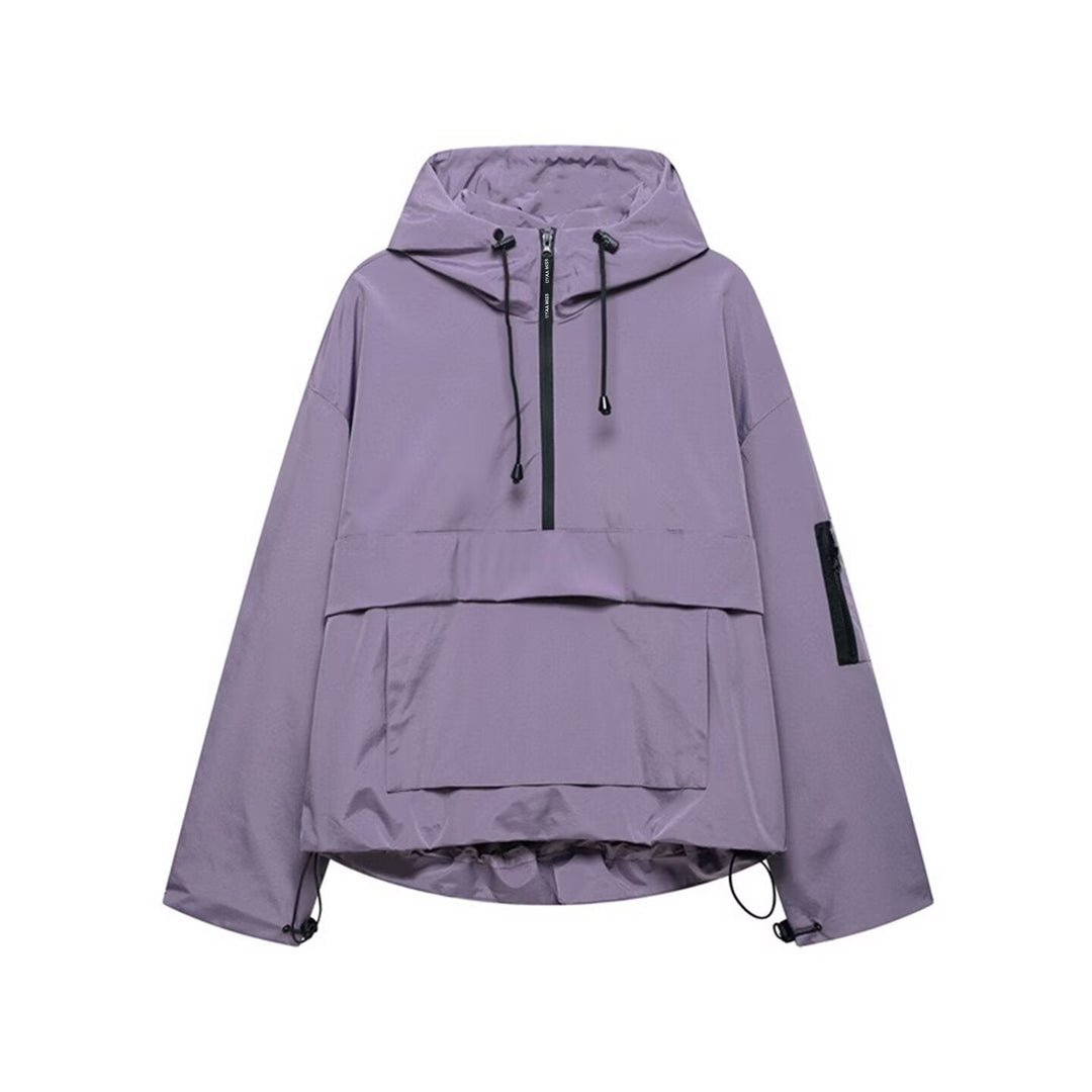Dam vattentät oversize Anorak med huva, Half dragkedja och Kangaroo ficka