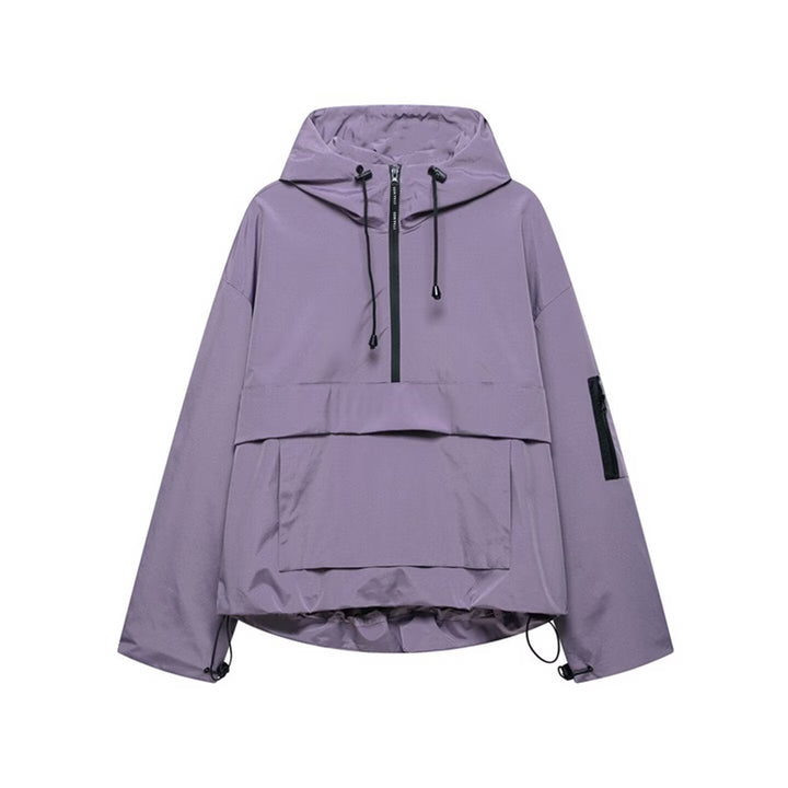 Dam vattentät oversize Anorak med huva, Half dragkedja och Kangaroo ficka
