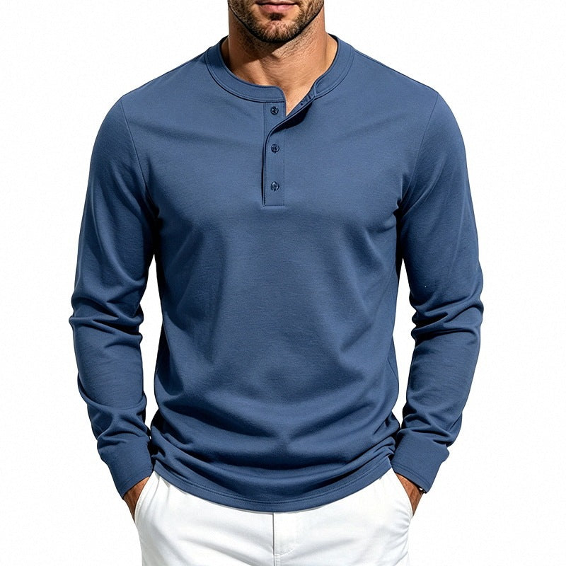 Herr Smal-Passform Termisk Lång Ärm med 3-Knapp Henley Neck