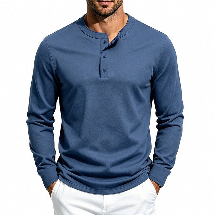 Herr Smal-Passform Termisk Lång Ärm med 3-Knapp Henley Neck