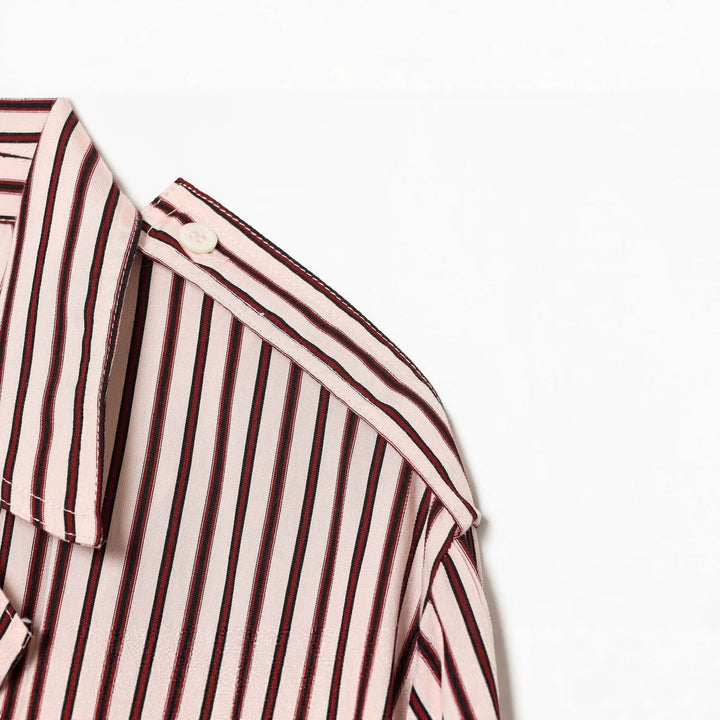 Dam Randig Oversize Skjortjacka med Drawstring Nederkant och Lock Fickor