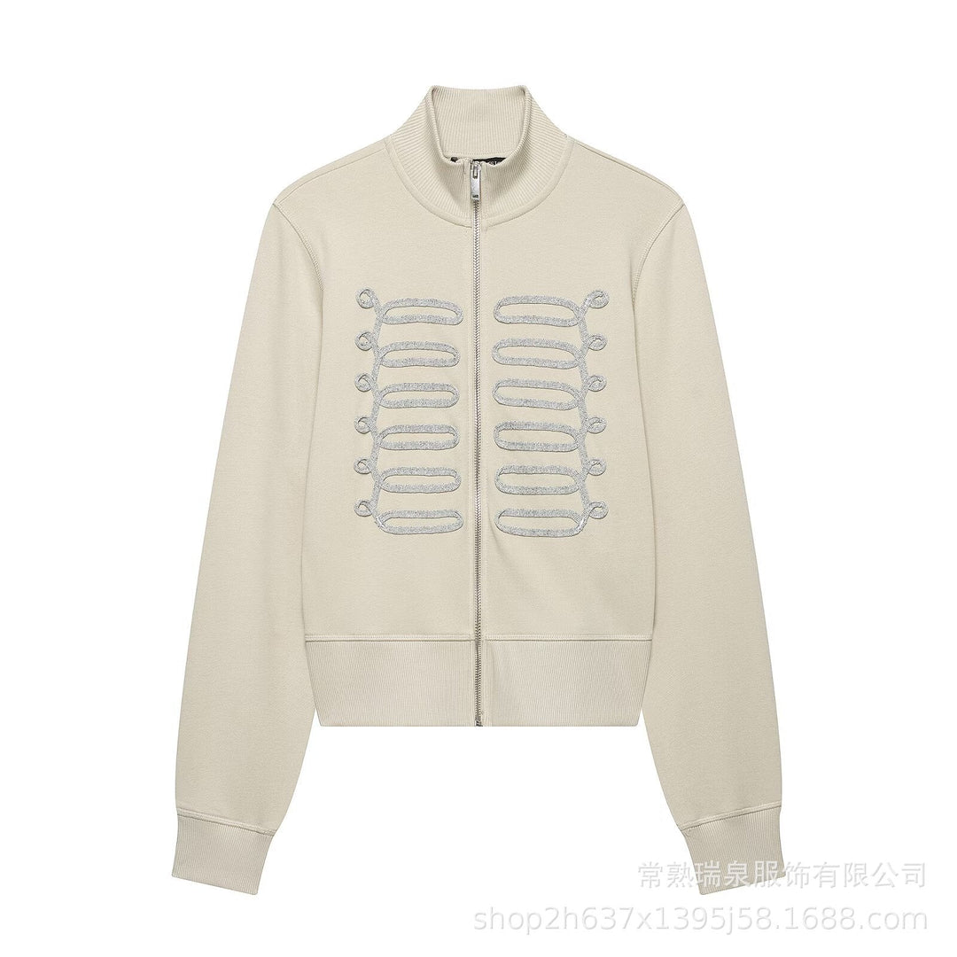 Dam zip jacka in military-inspired look med standing krage och dekorativ piping
