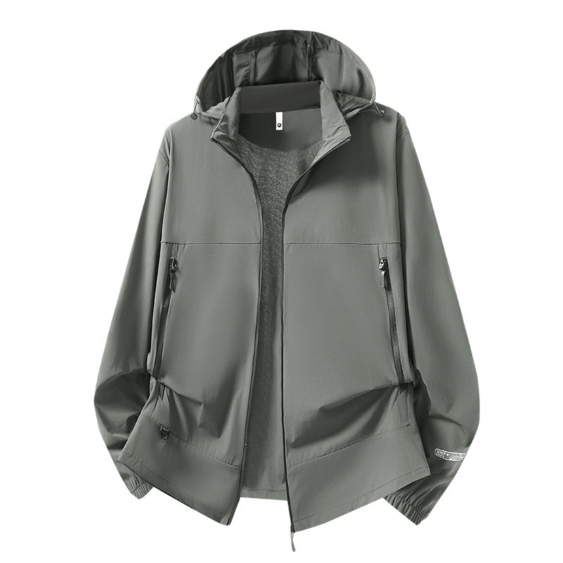 Herr Lätt Softshell Övergångsjacka med Huva, Vind och Vattenavvisande Skal &amp; Justerbar Dragsko Fåll