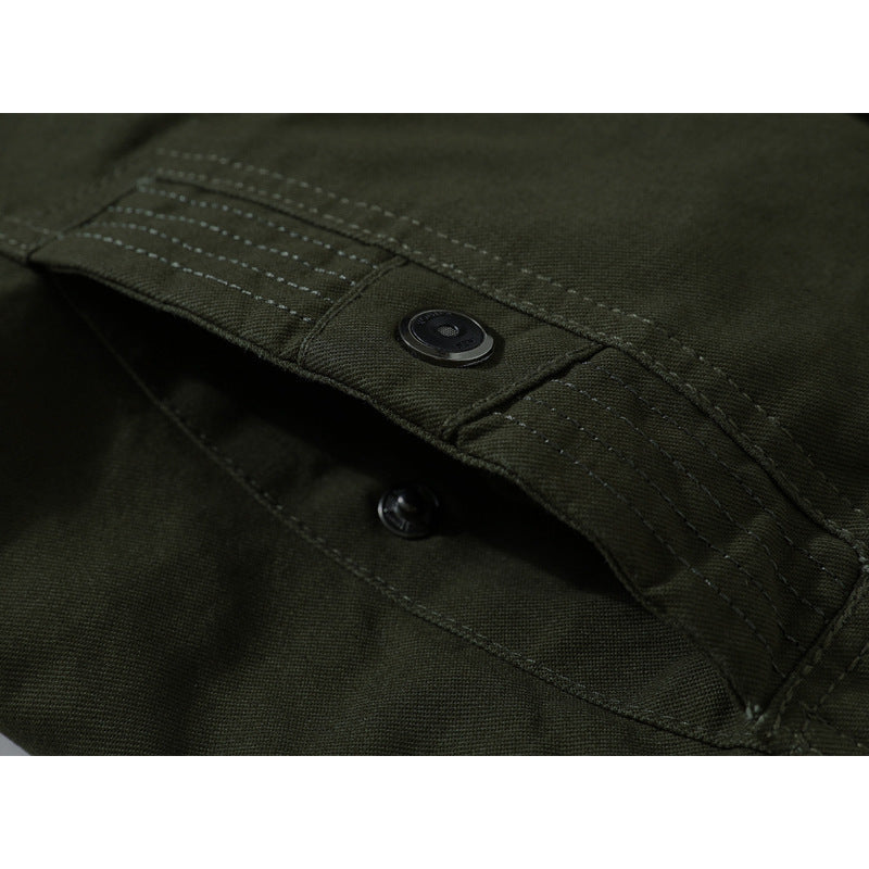 Herr Canvas Fältjacka i Utility Stil med Warming Fleecefoder och Axel Patches