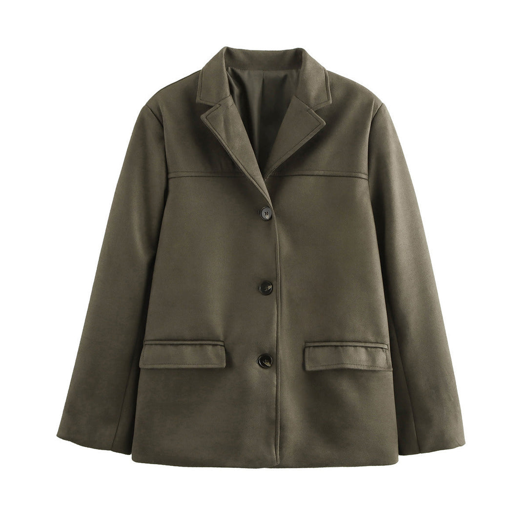 Dam Elegant Velvet Look Blazer Jacka med Lapel Krage och Patch Fickor