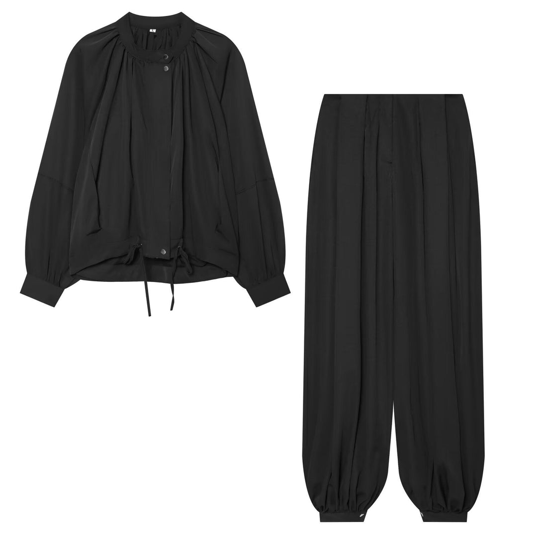 Dam Lätt Blouson Jacka med Round Neck, Gathered Yoke och Drawstring