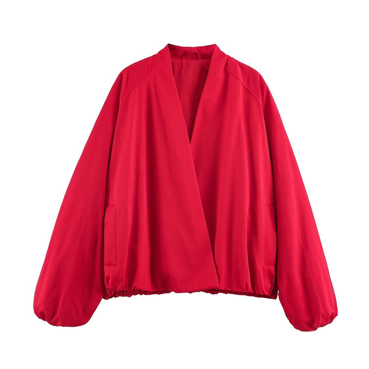Dam Lätt Oversize Blouson Jacka med Open Kimono Neckline
