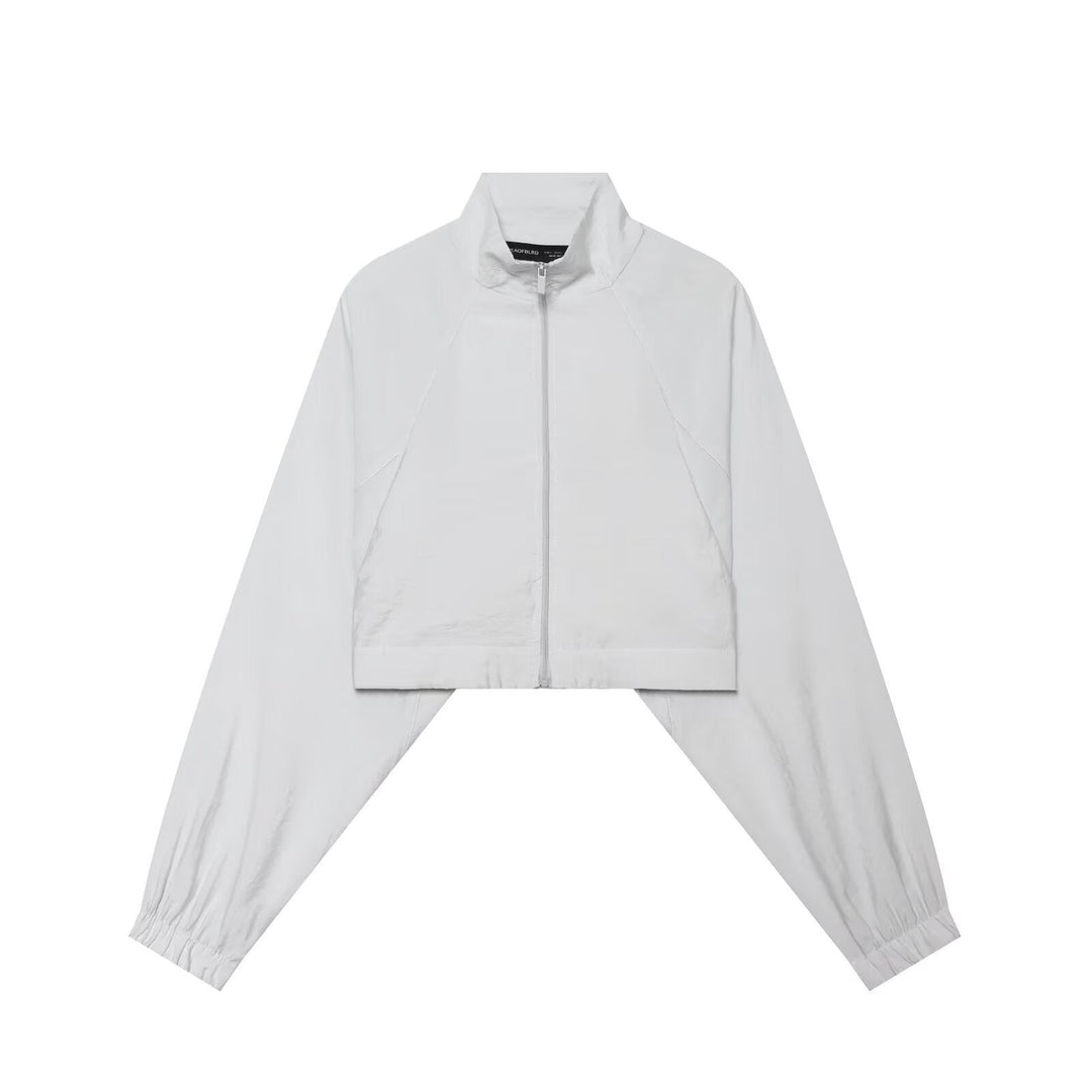 Dam 10+ Kort Blouson Jacka med Funnel Stå Krage, Raglan Ärmar, och Elastic Muddar
