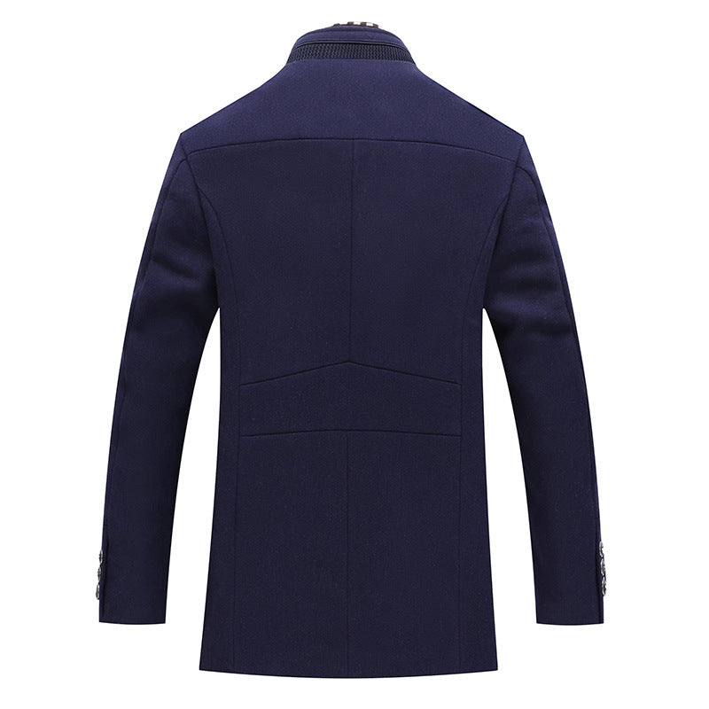 Herr Modern Ull Blandning Overcoat med Stående Krage, Tailored Siluett och Quiltad Inre Foder