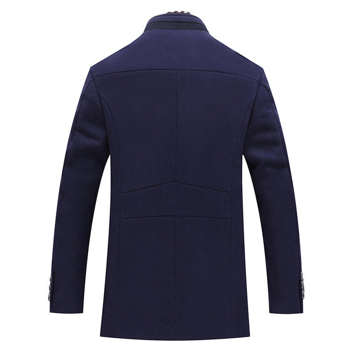 Herr Modern Ull Blandning Overcoat med Stående Krage, Tailored Siluett och Quiltad Inre Foder