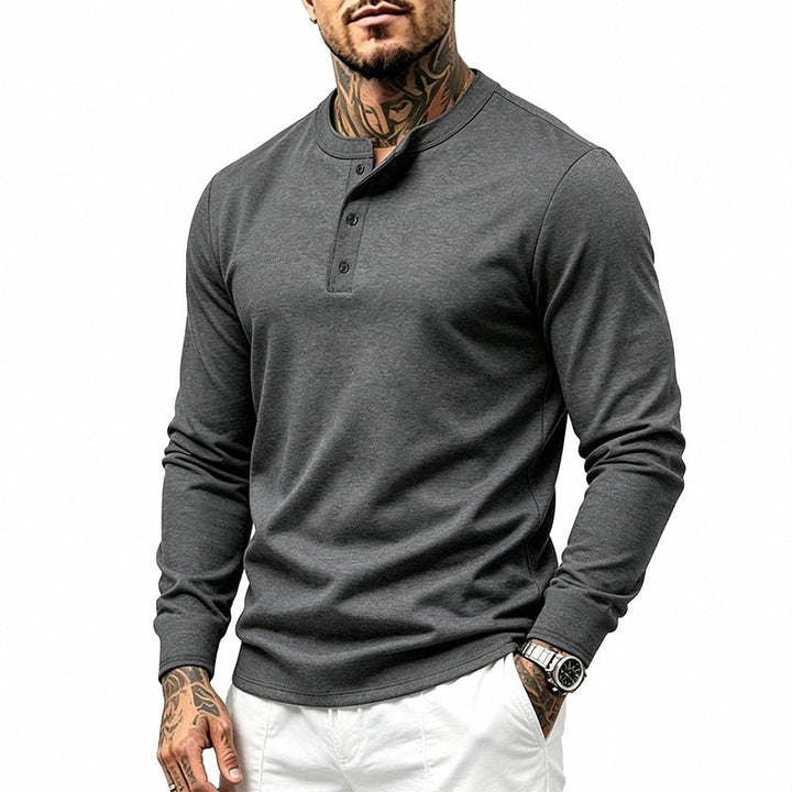 Herr Smal-Passform Termisk Lång Ärm med 3-Knapp Henley Neck