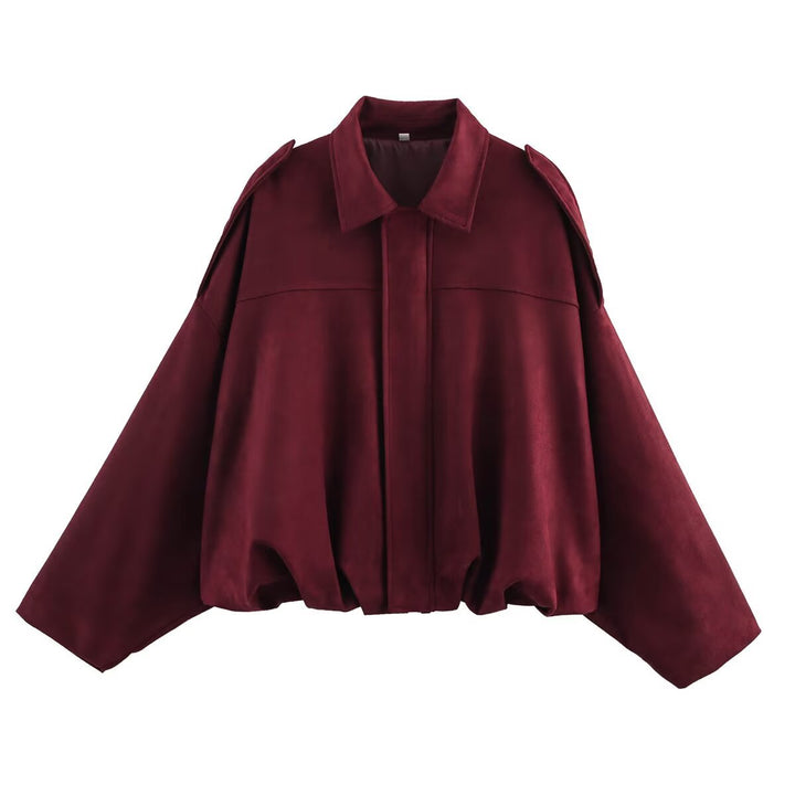 Dam 1000+ Wide-Skärning Kort Blouson Jacka i Cape Look med Shoulder Straps och Gathered Nederkant