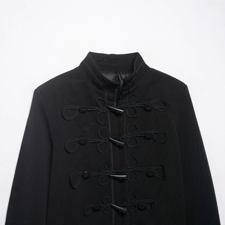 Dam Kort Jacka i Military Stil med Cord Frog Closures