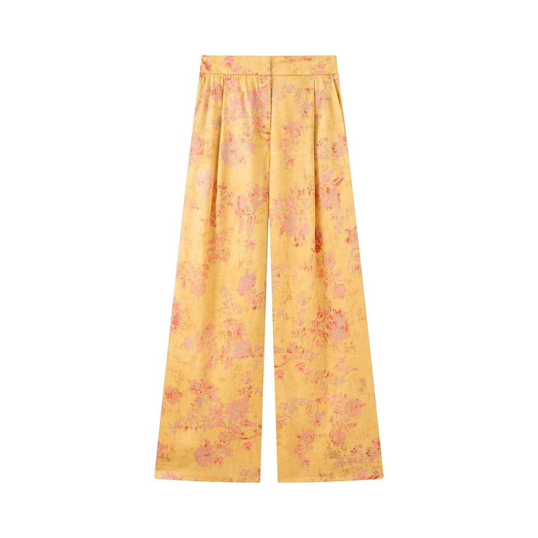 Dam Brocade Jacka med Mandarin Krage, Knot Closures och Wide Kimono Ärmar