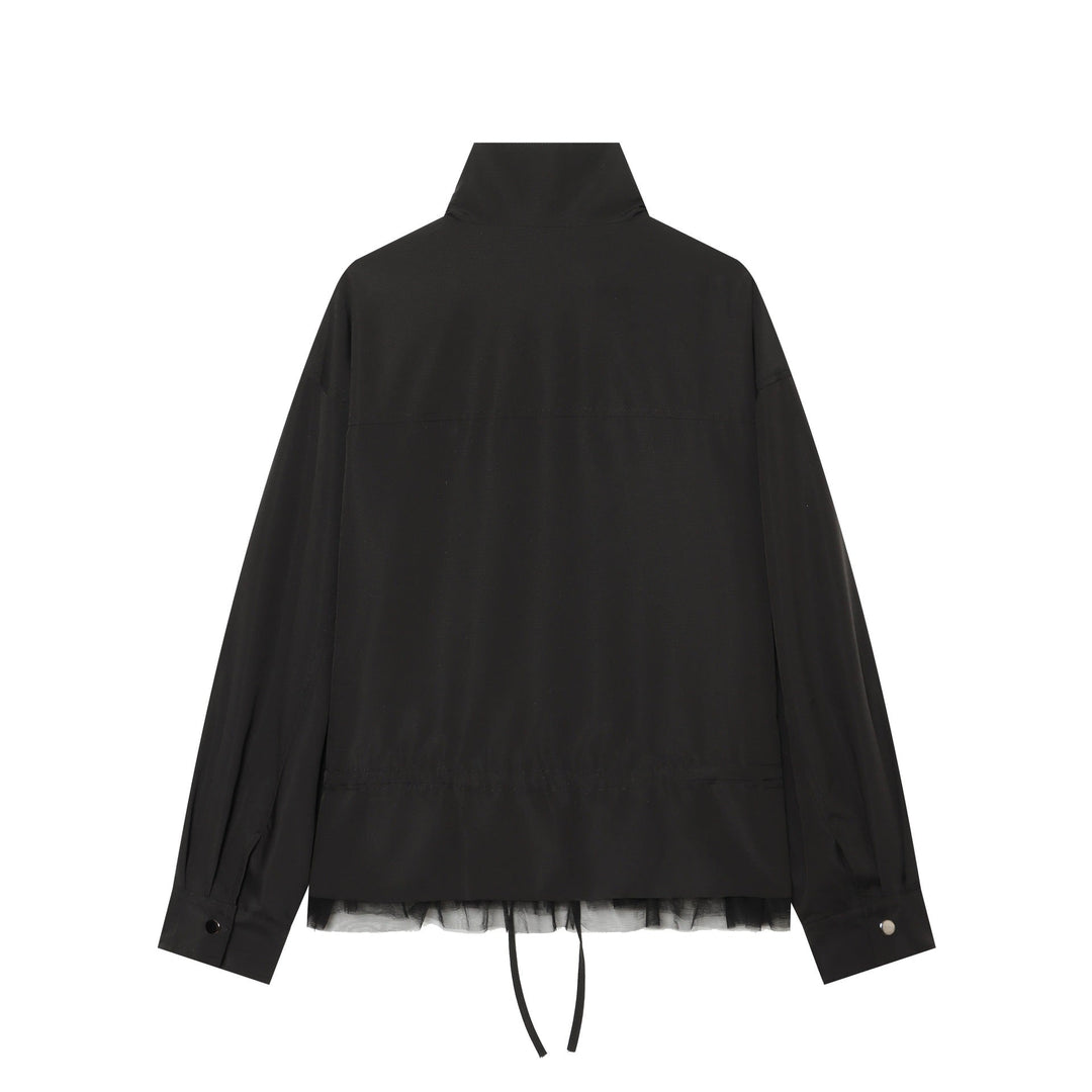 Dam Lätt Adjustable Vindjacka med Ståkrage, Dragsko och Tulle Kant