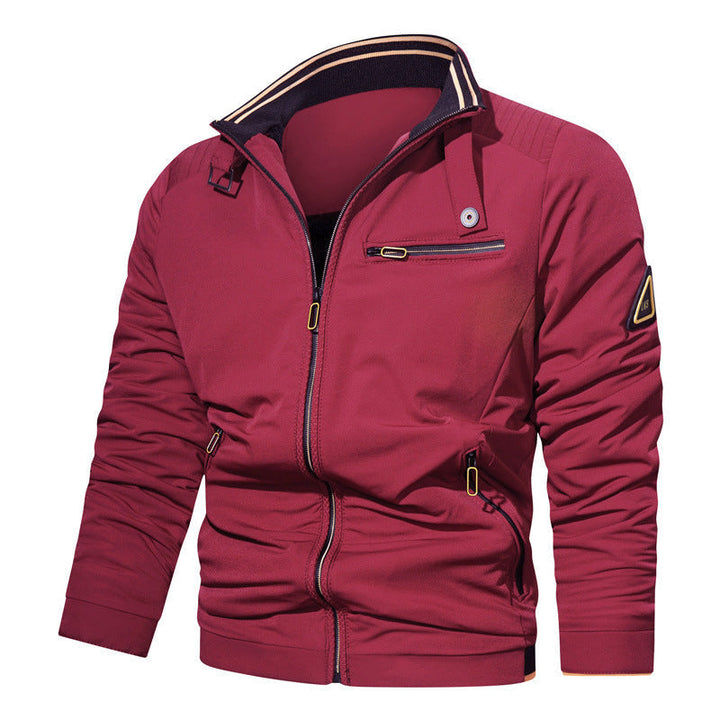 Herr Sporty-Urban College Jacka med Stående Krage, Zip Fram, och Utility Detaljer
