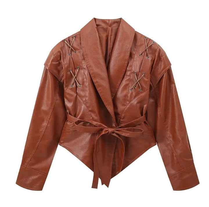 Dam 100+ Kort Wrap Jacka med Tie Belt och Eyelet Lacing Detail