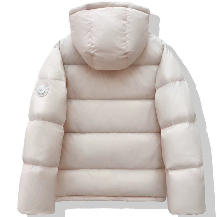 Dam kort vadderad jacka med XXL huva och square quiltning
