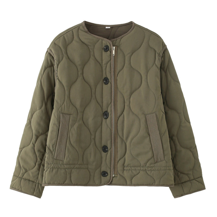 Dam Quiltad Jacka med Round Quiltad Mönster, Round Neck och Two-Way Dragkedja